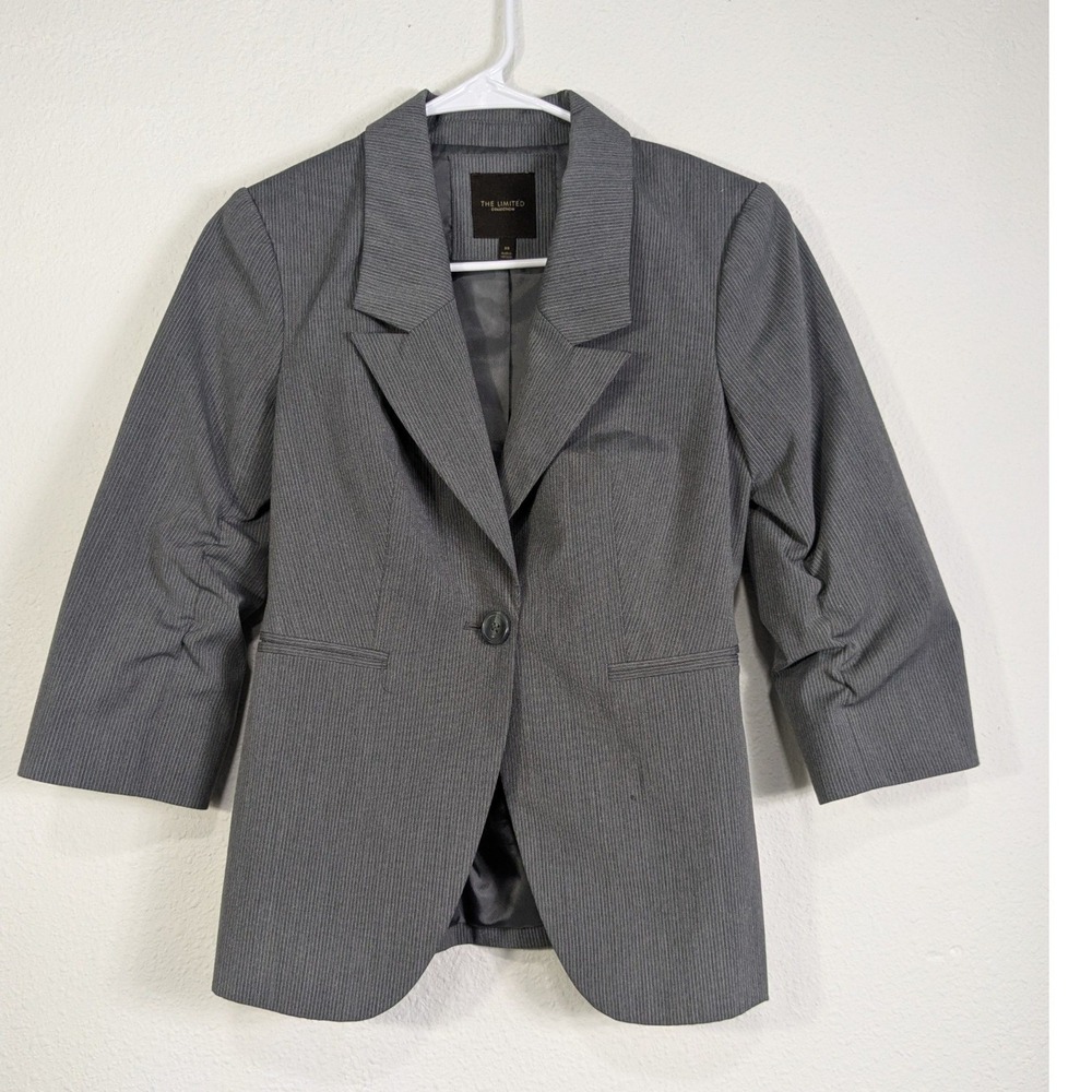 The Limited Collection Gray Size XS  Pinstripe Ruched 3/4 Sleeve Blazer Jacket
